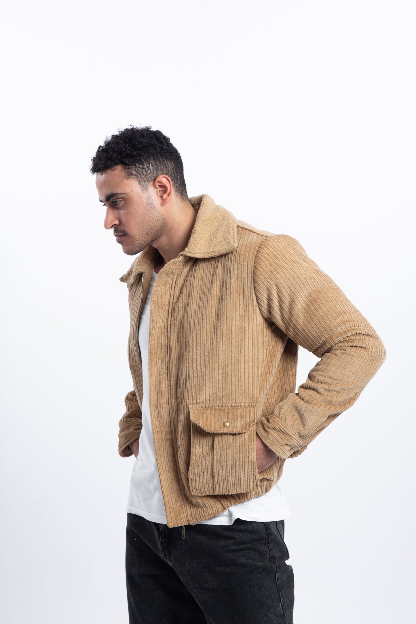 Suede bomber jacket lined with faux fur