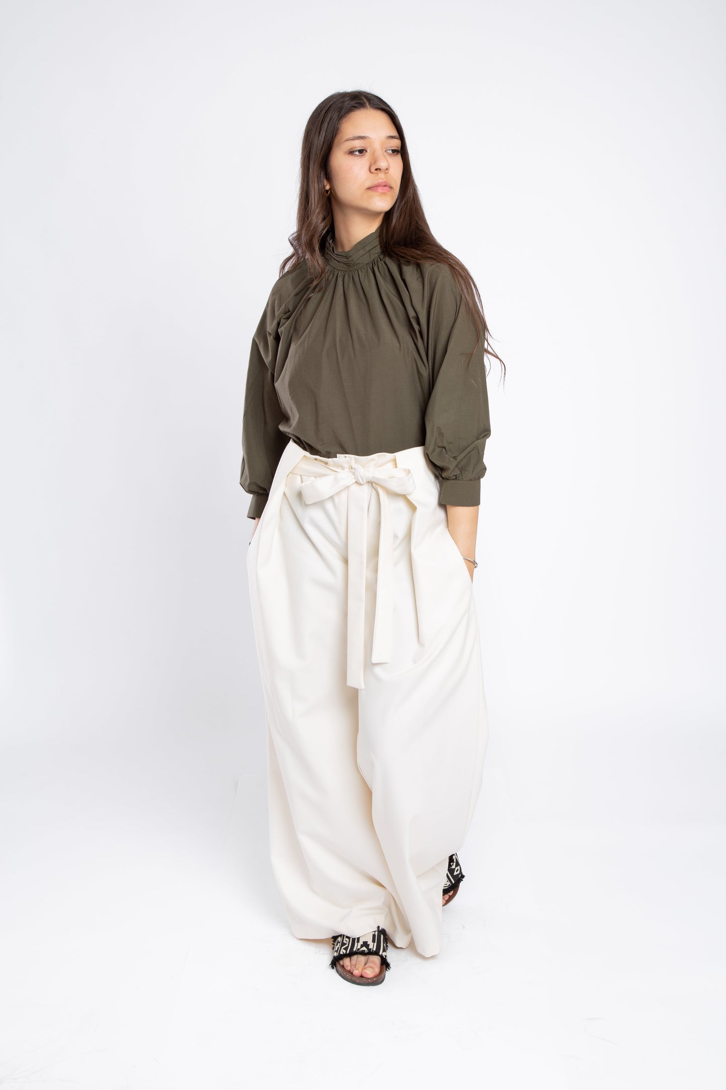 wide leg paper bag pant