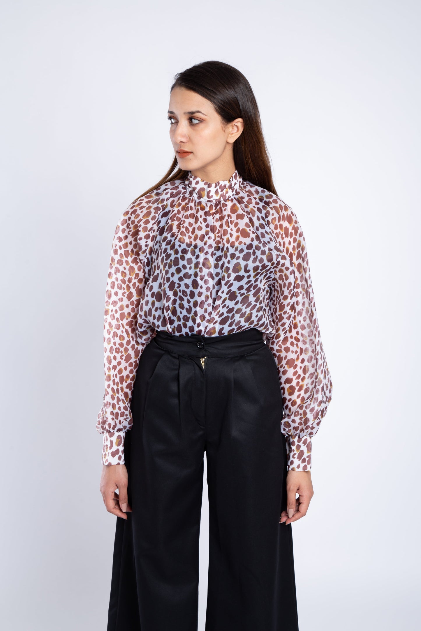 organza blouse in leopard print