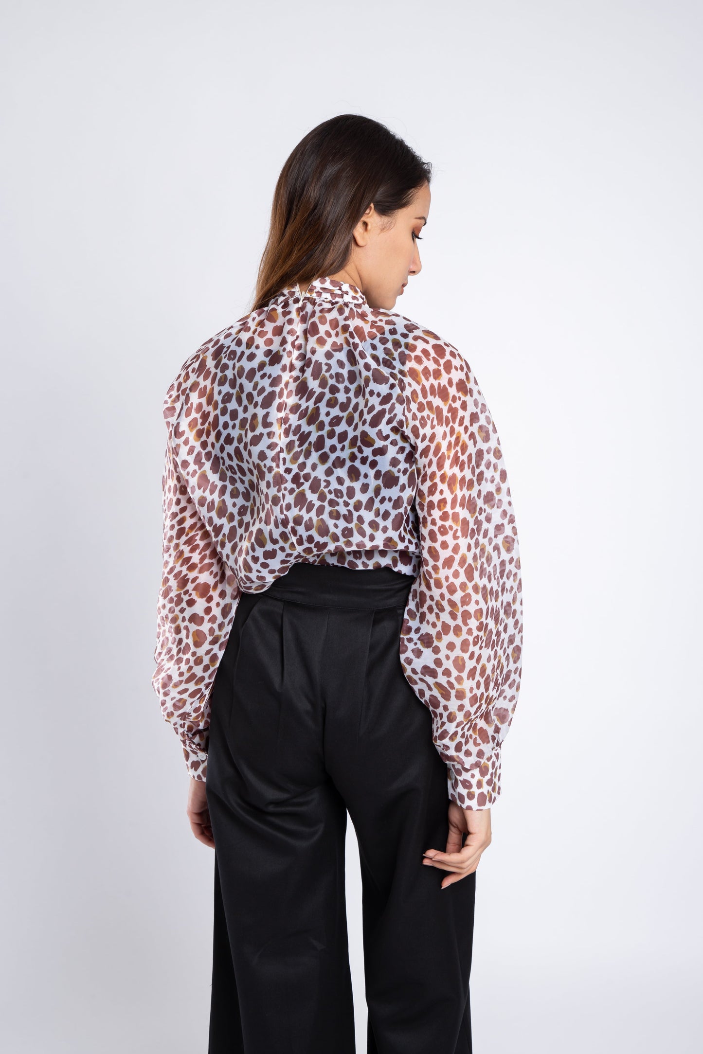 organza blouse in leopard print