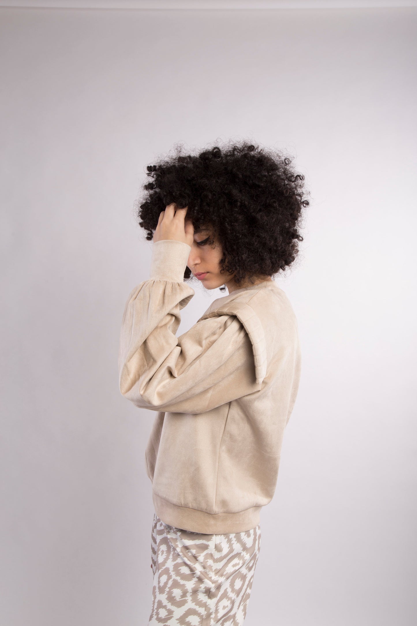 Suede blouse with shoulder tap