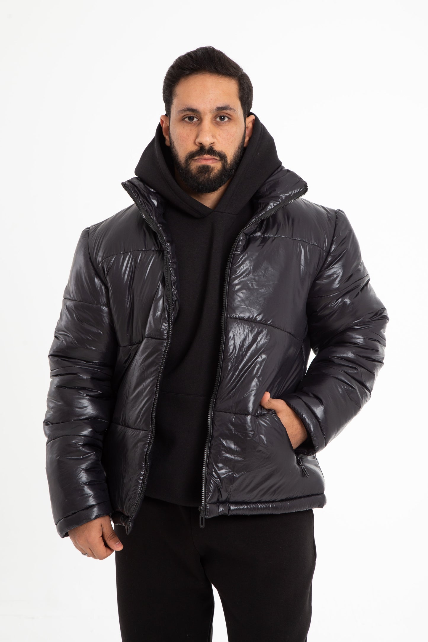 Puffer jacket with hidden hoodie