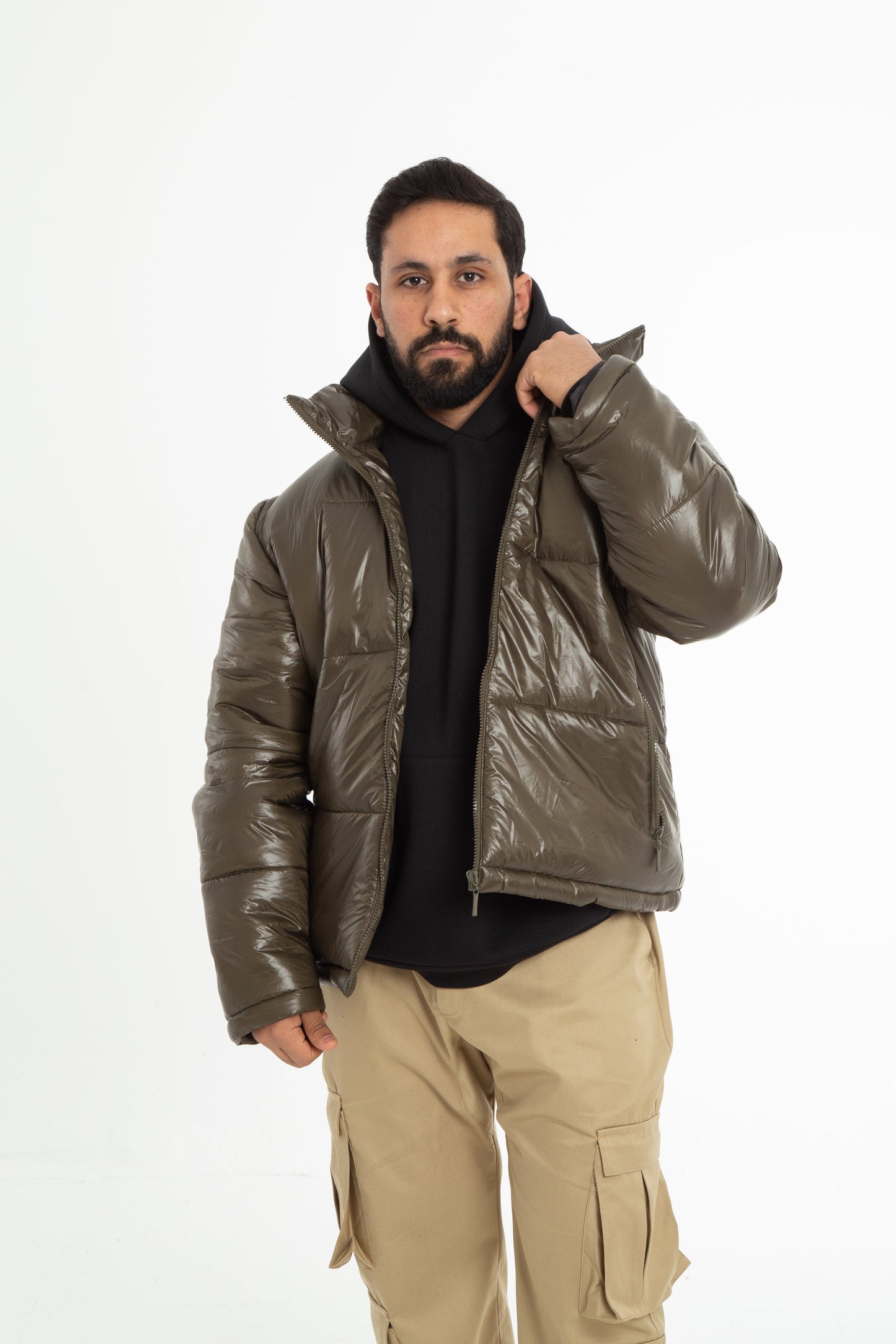 Puffer jacket with hidden hoodie