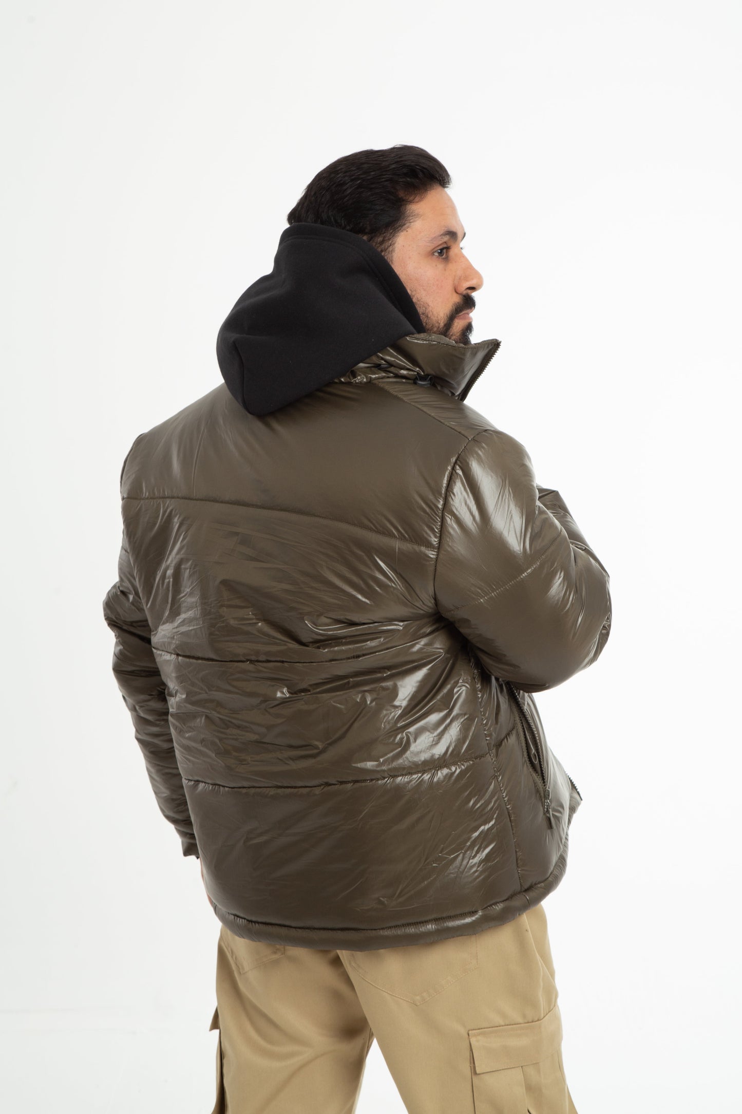 Puffer jacket with hidden hoodie