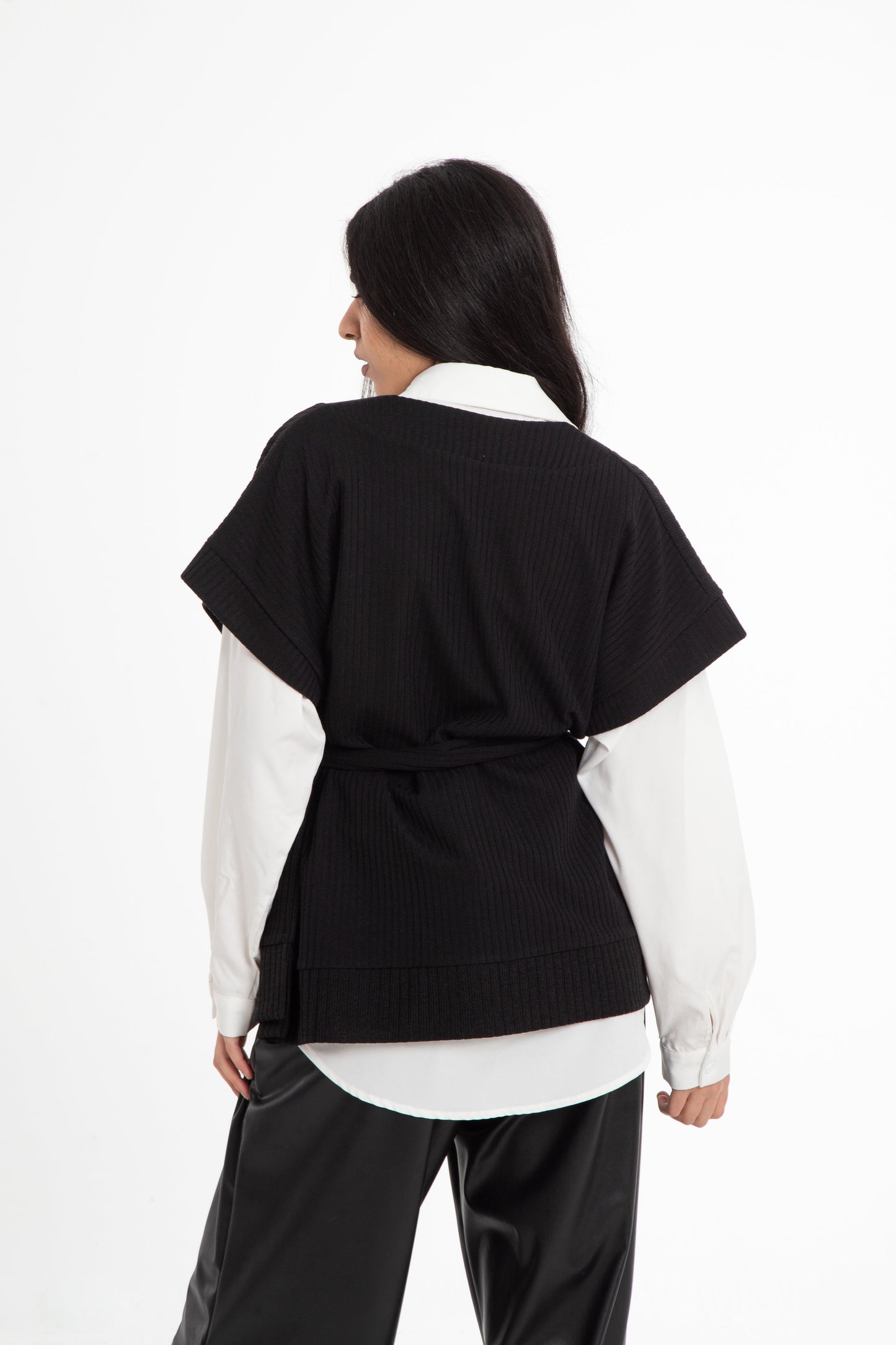 Tricot short kimono with belt