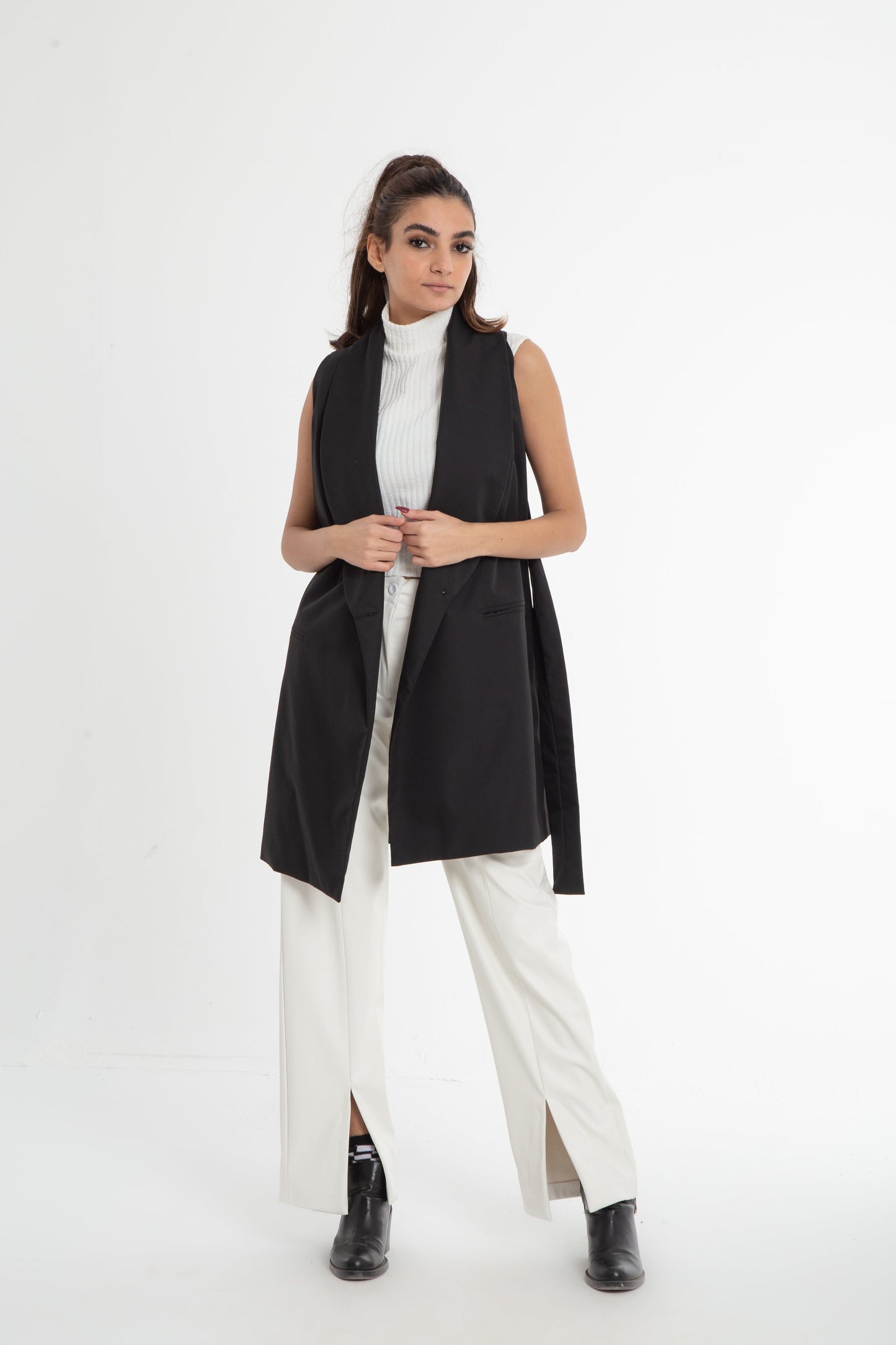 Tailored lined vest with shawl collar