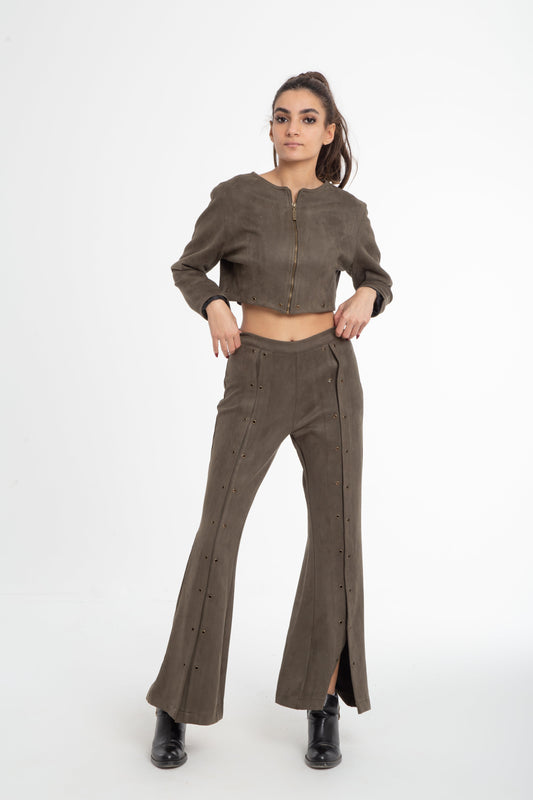 Cropped suede jacket with button holes